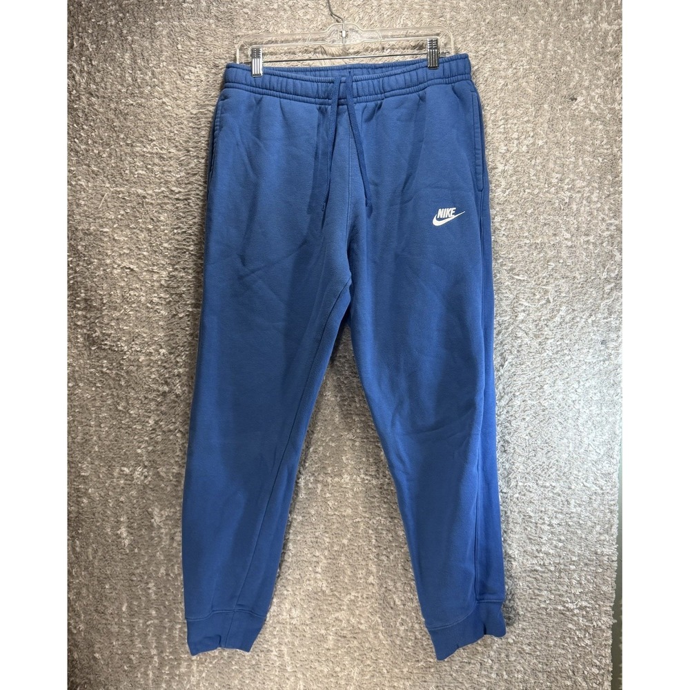 Nike Jogger Sweatpants Fleece Blue L Swoosh Logo Athletic Pockets Loungewear